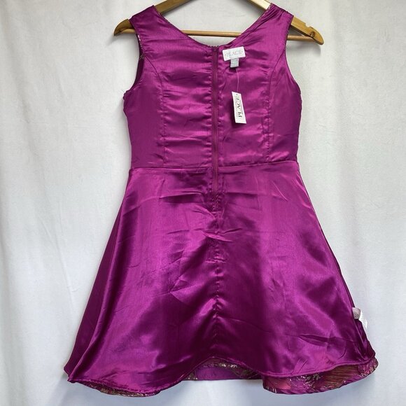 Place Sleeveless Jacquard Fit & Flare Dress Girls 16 Magenta Metallic Floral New - Picture 11 of 15